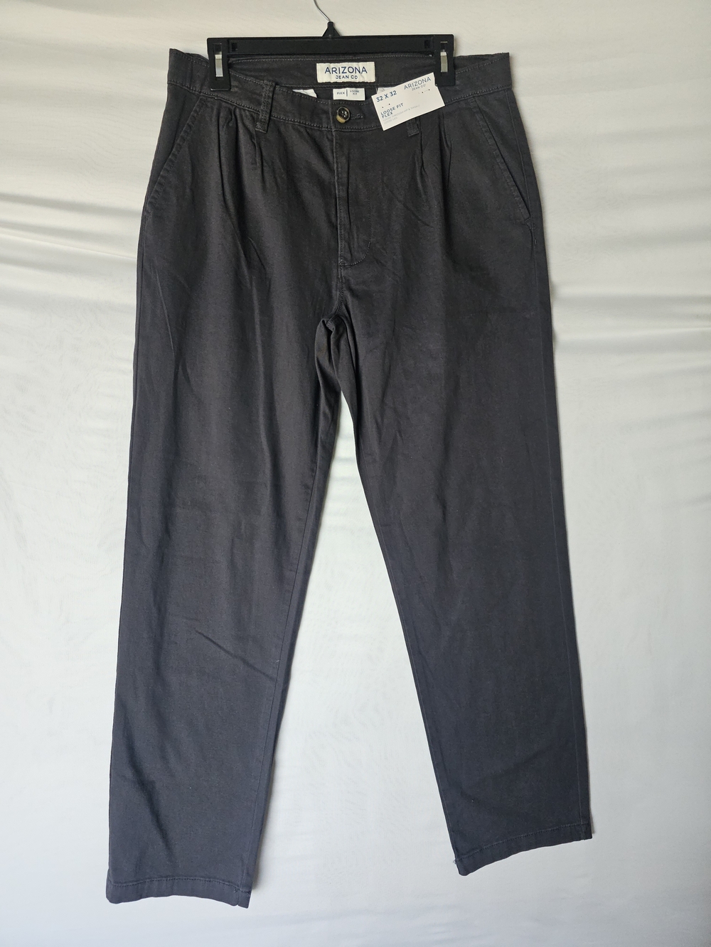 NWT Arizona Jean Co. Loose Fit Flex Chino Pants - Charcoal Gray - 32x32